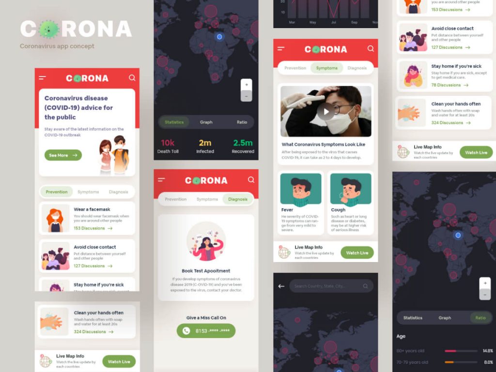 Coronavirus App Concept Adobe XD UI Kit