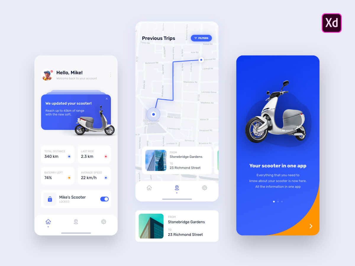 E-Scooter Mobile Adobe XD App UI Kit