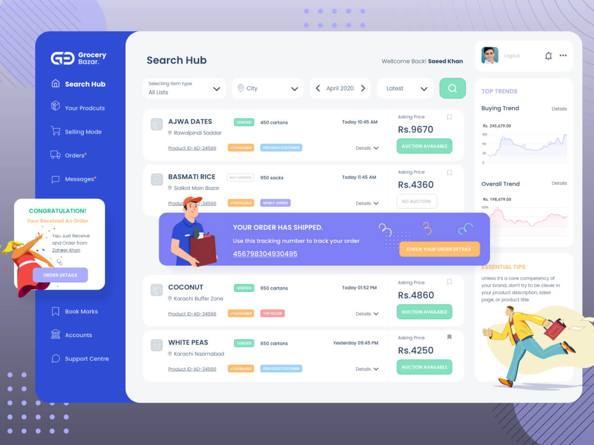 Grocery Dashboard for Adobe XD