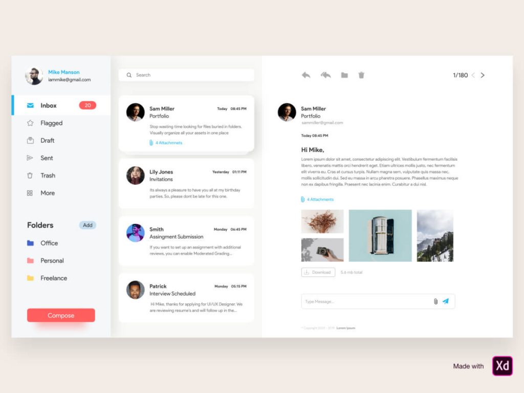 Mailbox Web Adobe XD UI Kit