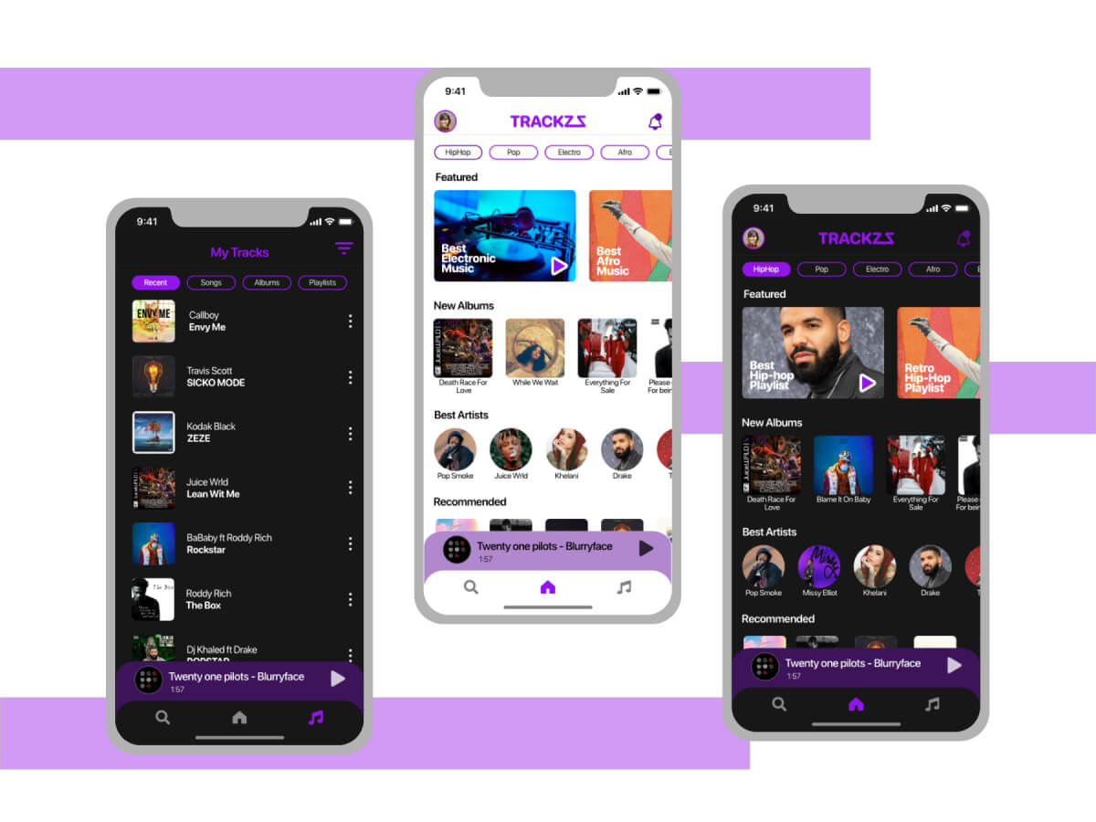 Trackz Music App Adobe XD UI Kit