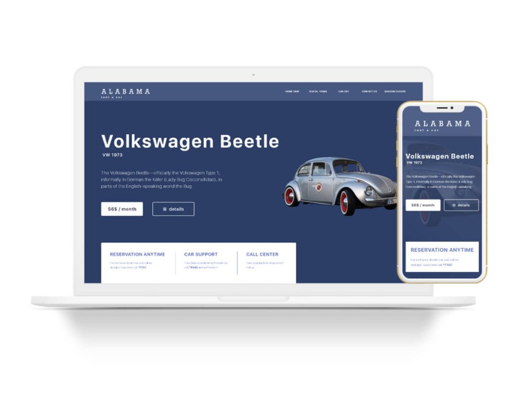 Rent a Car Home Page for Adobe XD