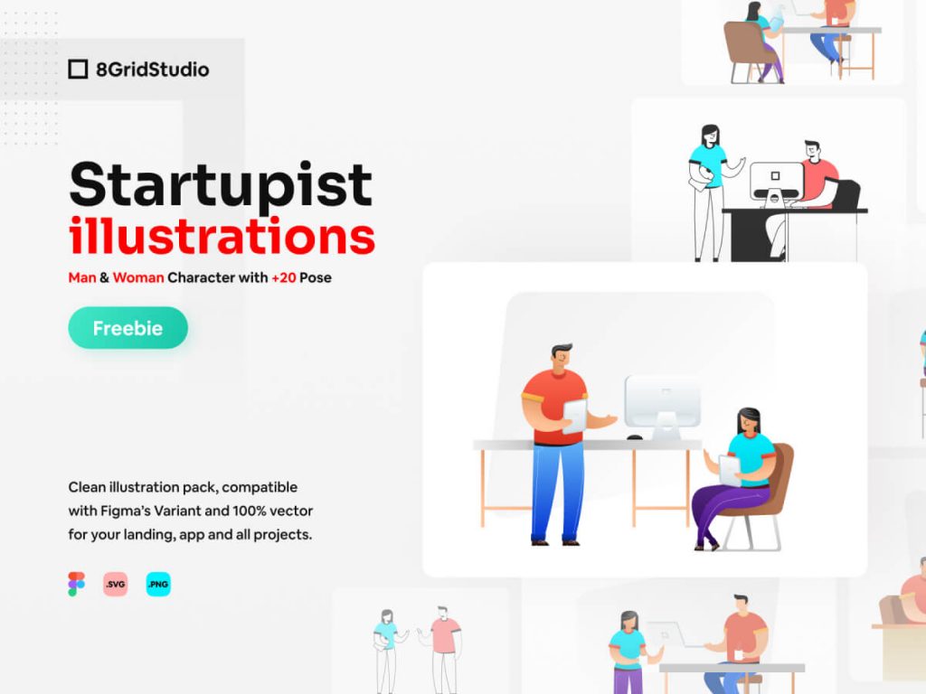 Startupist illustrations in 3 styles for Adobe XD