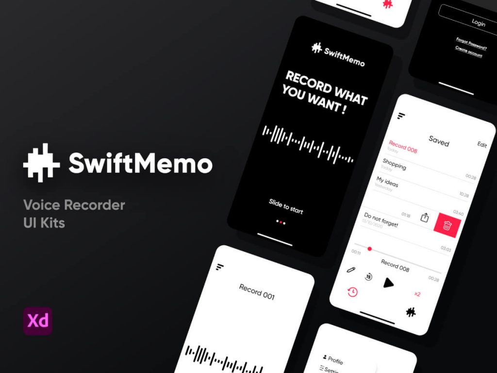 Voice Recorder Adobe XD UI Kit